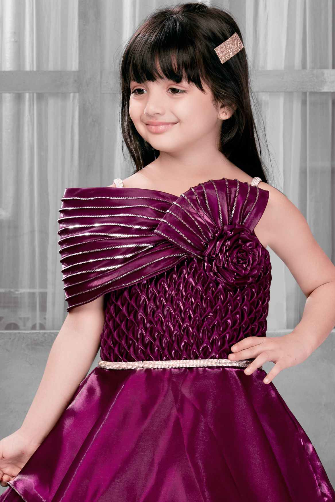 Designer Wine Gown With Floral Embellished And Sequins Work For Girls