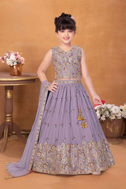 Elegant Lavender Sequin Embroidery Lehenga Choli For Girls