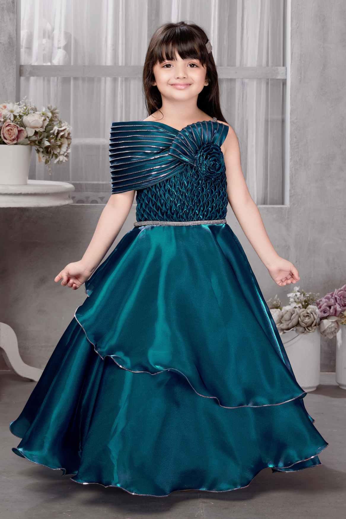 Designer Blue Gown With Floral Embellished And Sequins Work For Girls