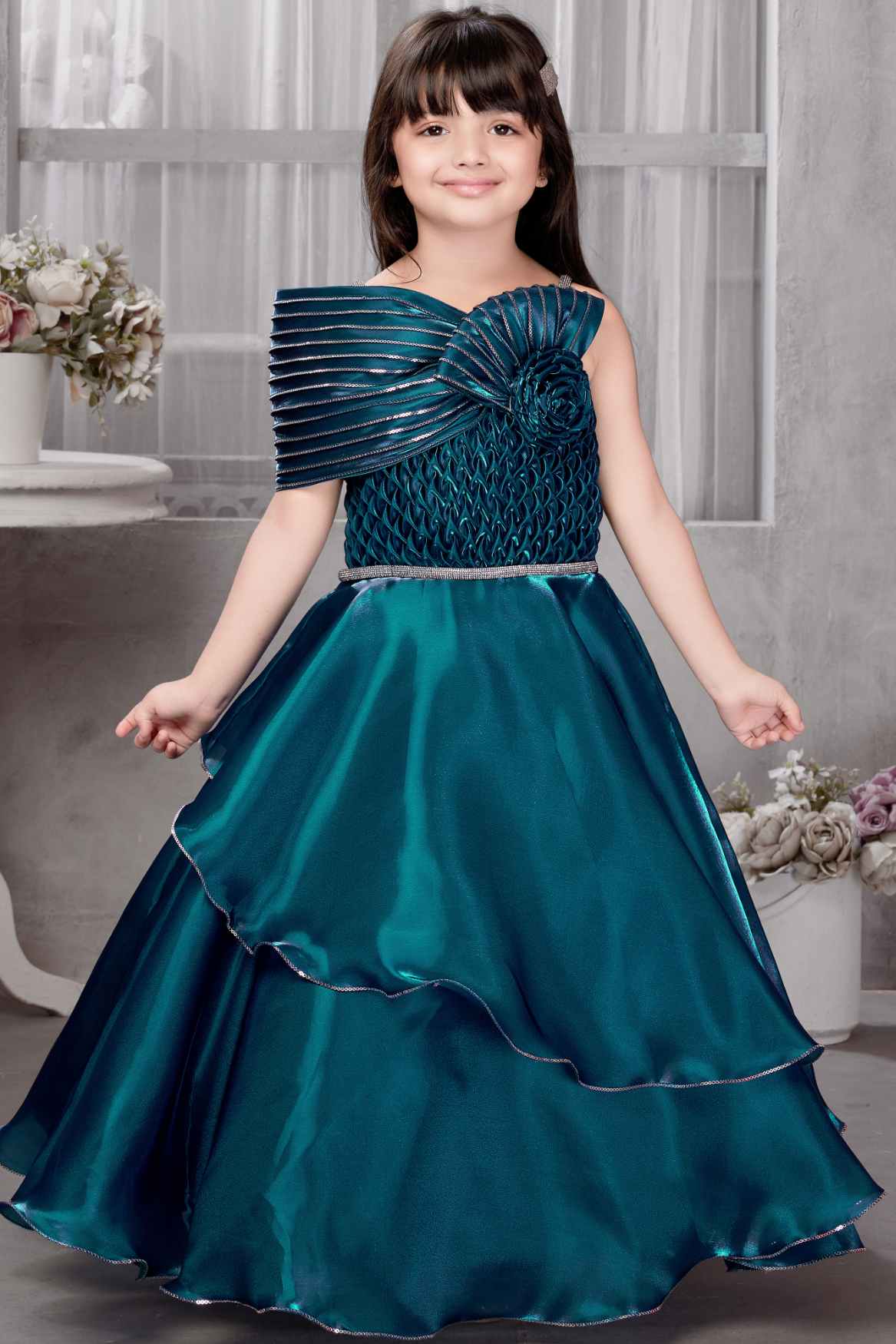 Designer Blue Gown With Floral Embellished And Sequins Work For Girls