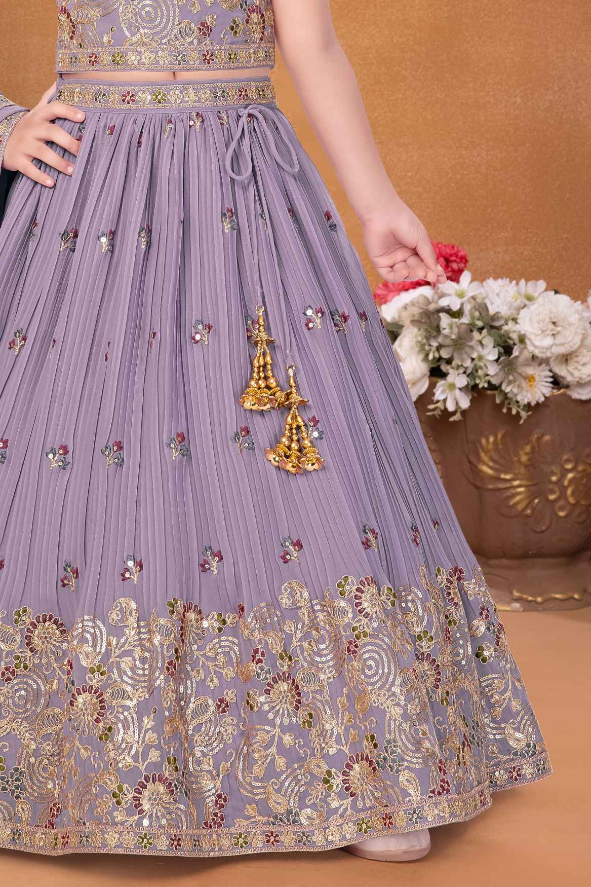 Elegant Lavender Sequin Embroidery Lehenga Choli For Girls