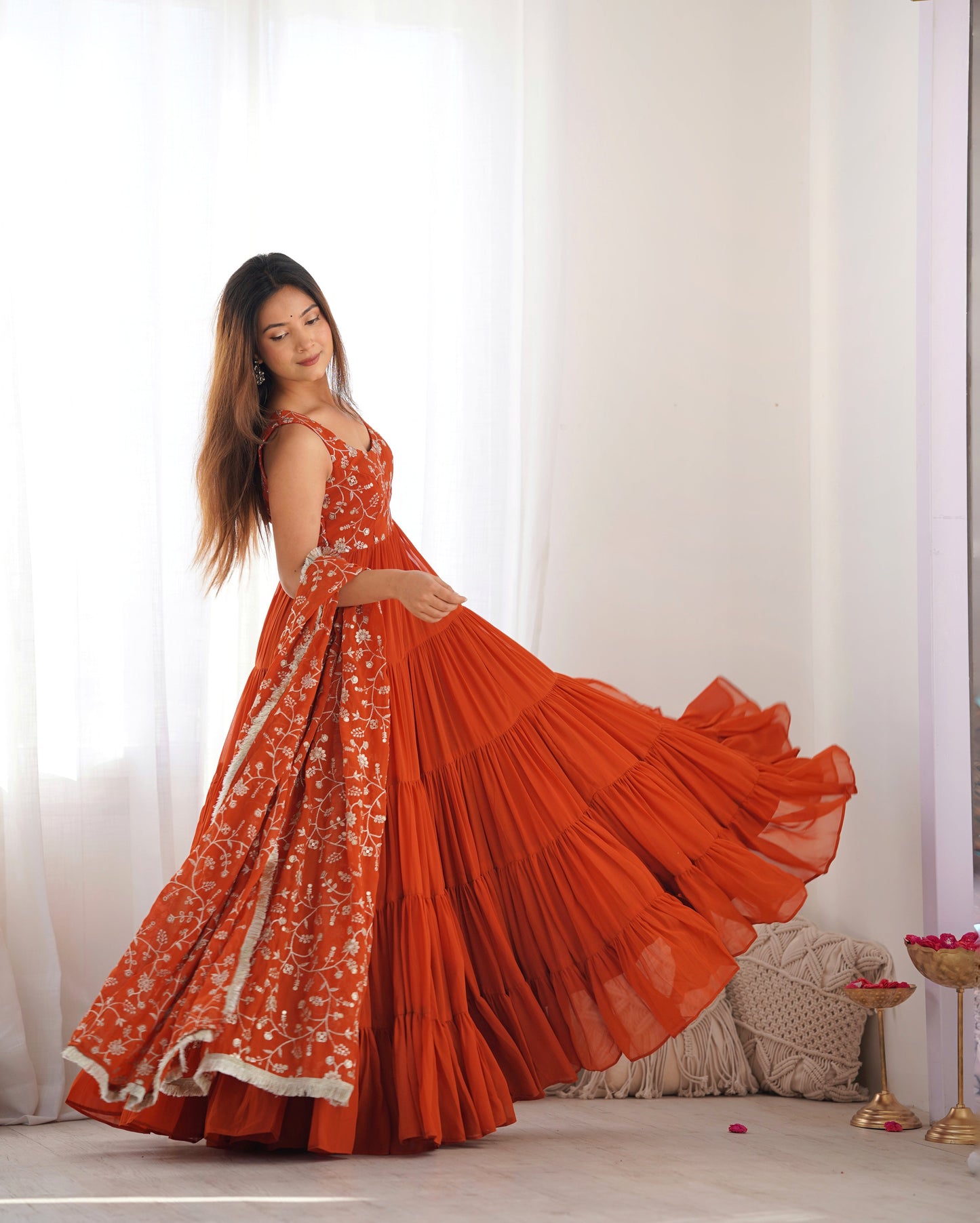 Premium Quality 5 Layers Orange Anarkali  Suit Set