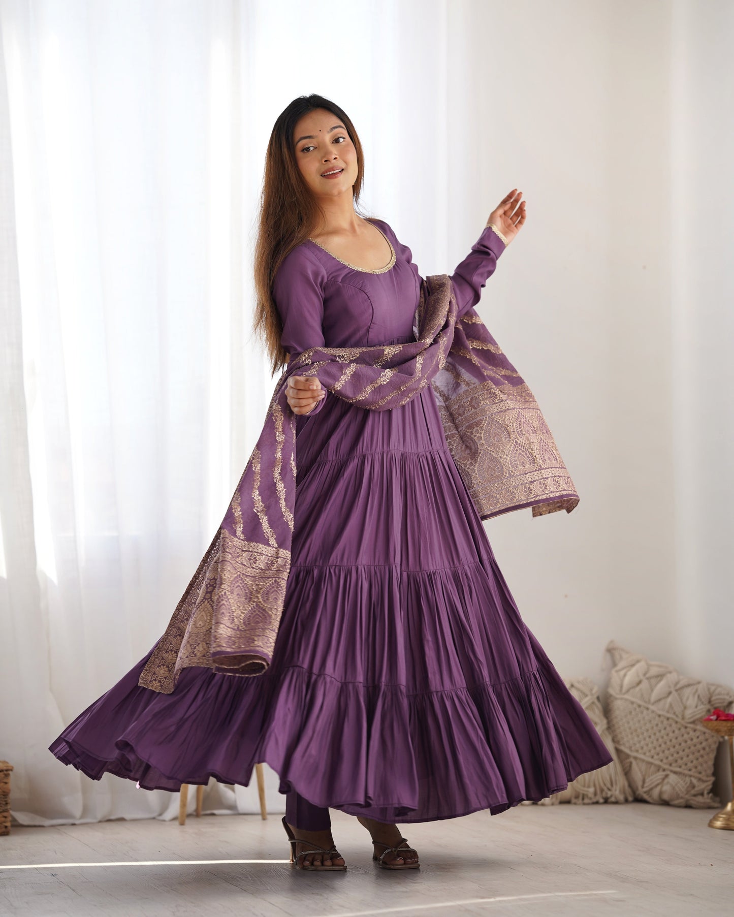 Premium Quality Roman Silk Dusty Anarkali  Suit Set