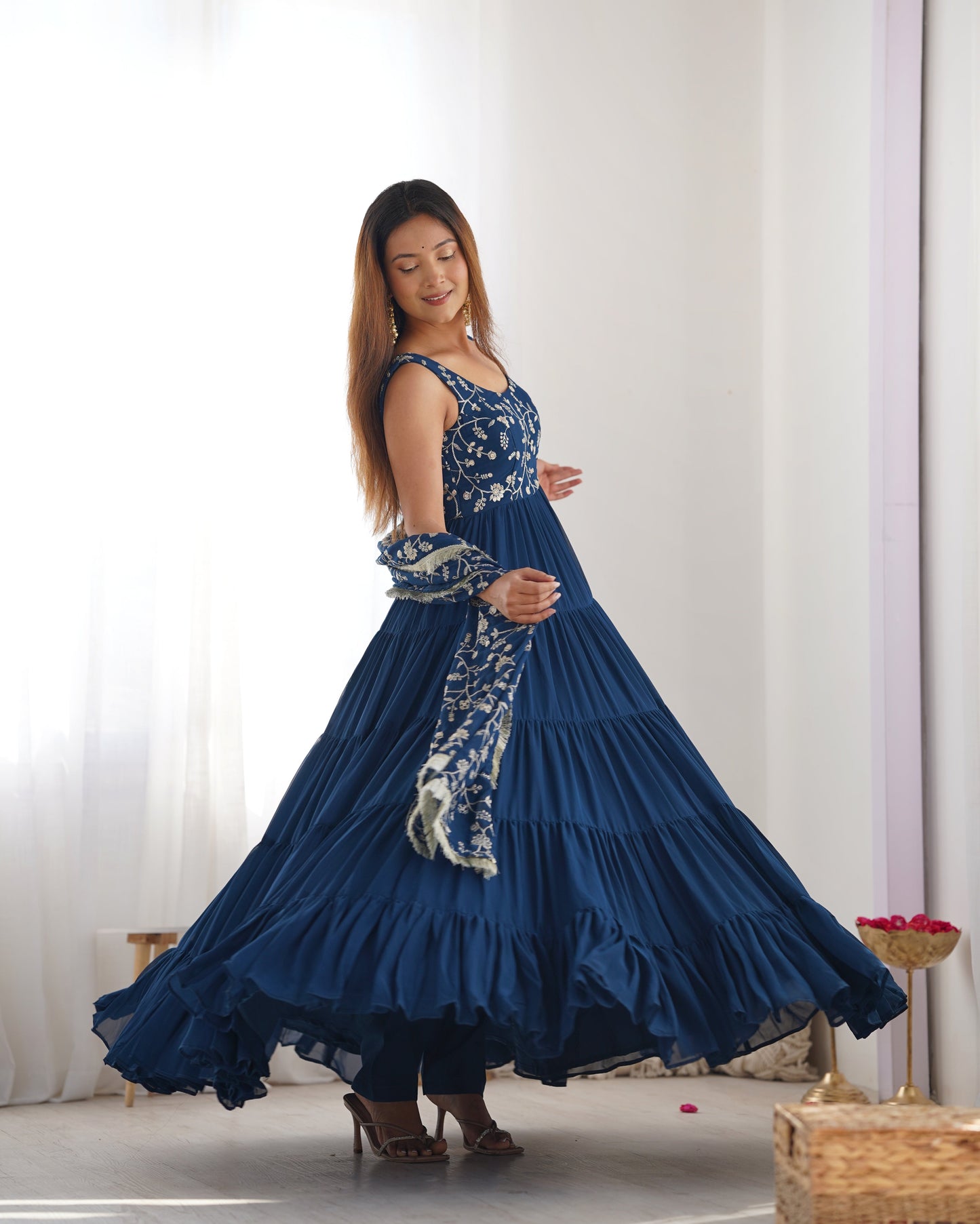 Premium Quality 5 Layers Blue Anarkali  Suit Set