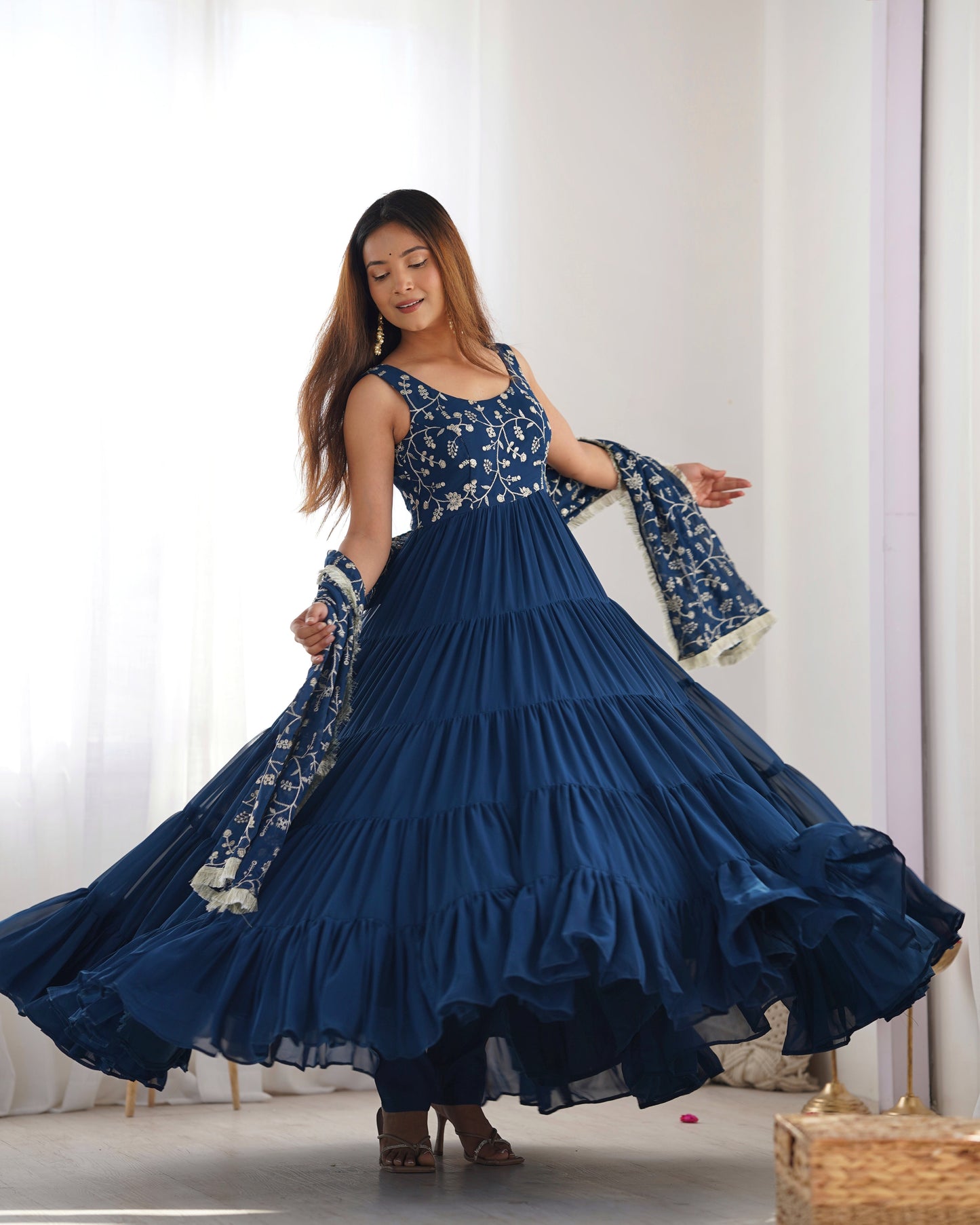 Premium Quality 5 Layers Blue Anarkali  Suit Set