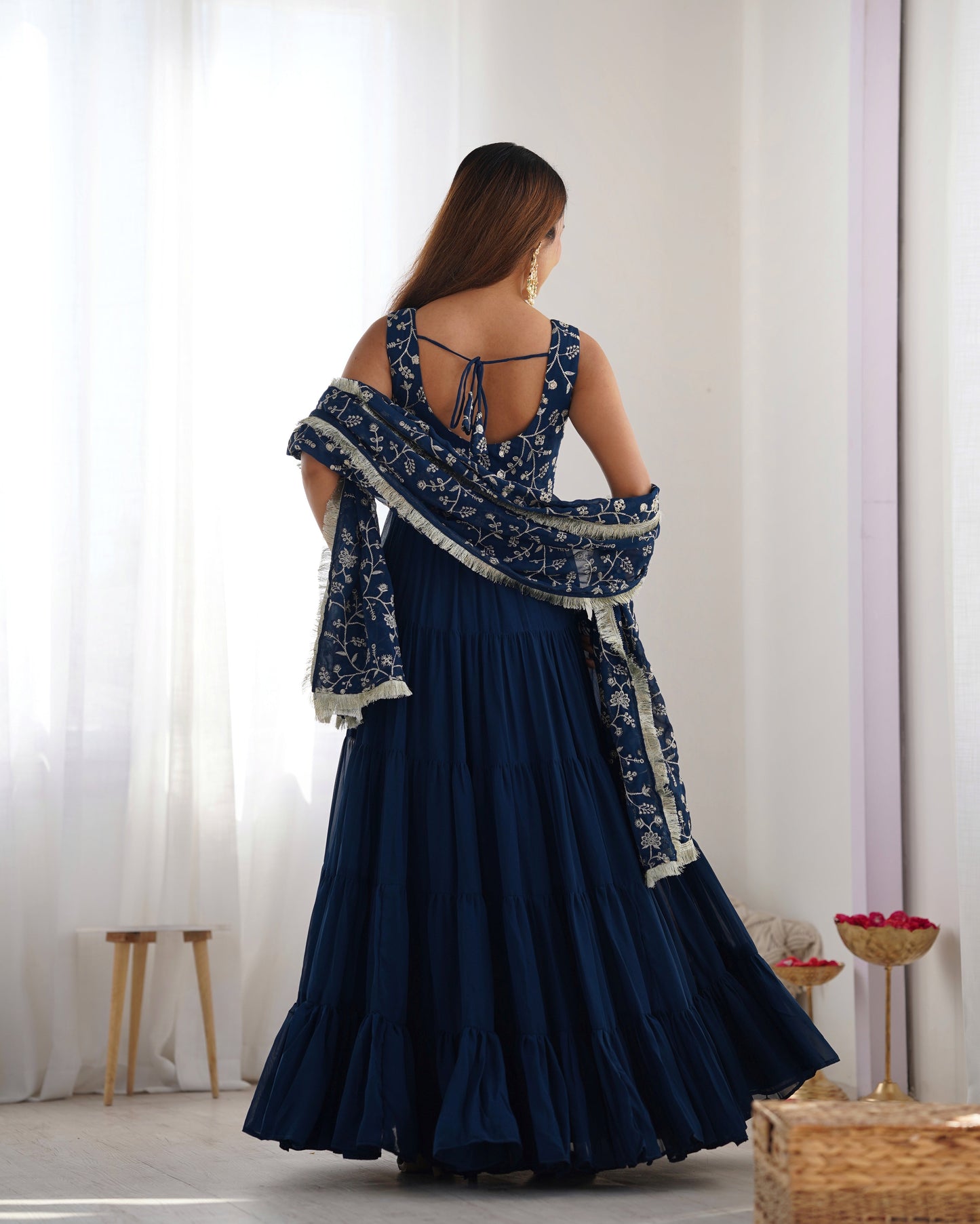 Premium Quality 5 Layers Blue Anarkali  Suit Set