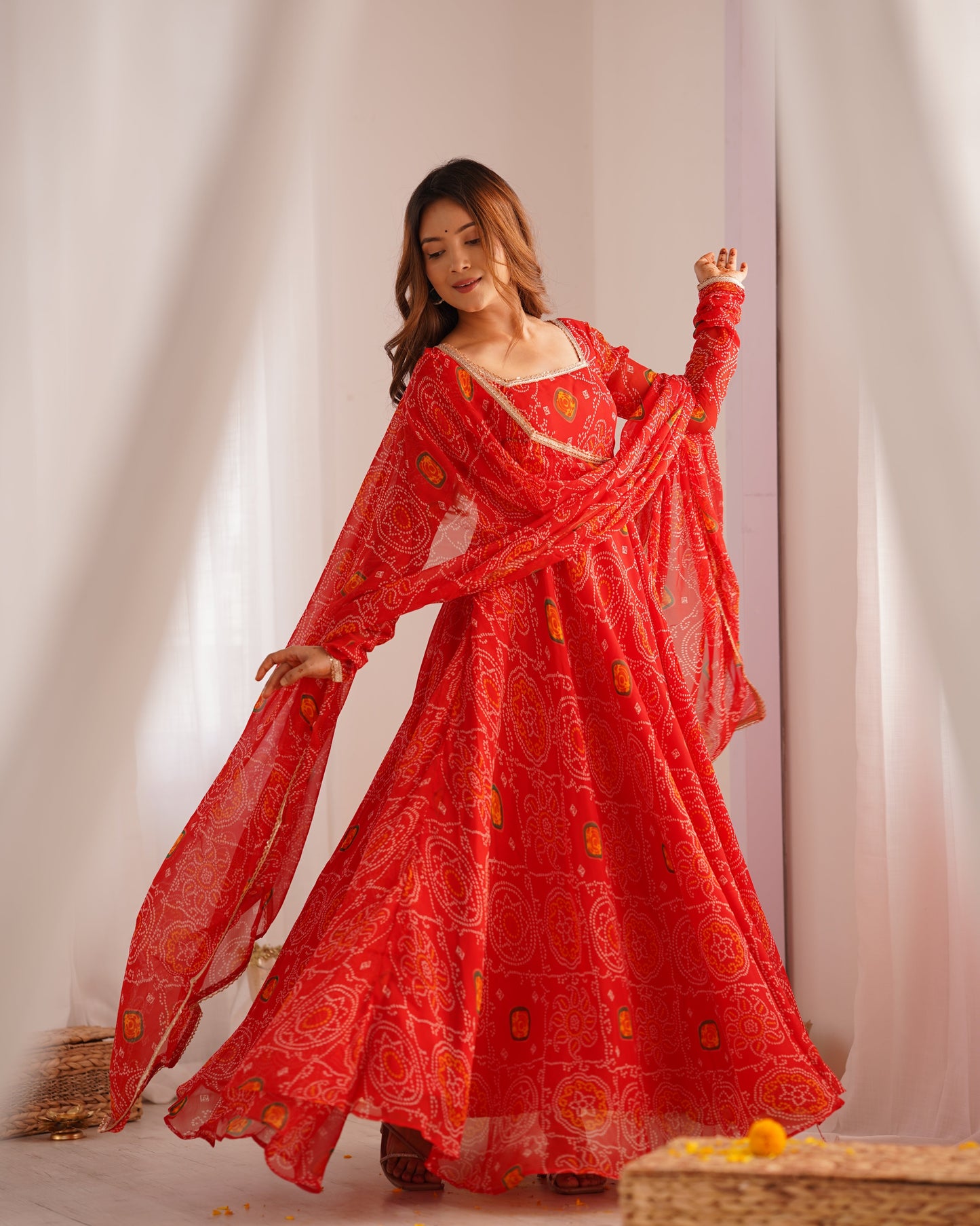 Premium Quality Bandhej Red Anarkali Suit Set