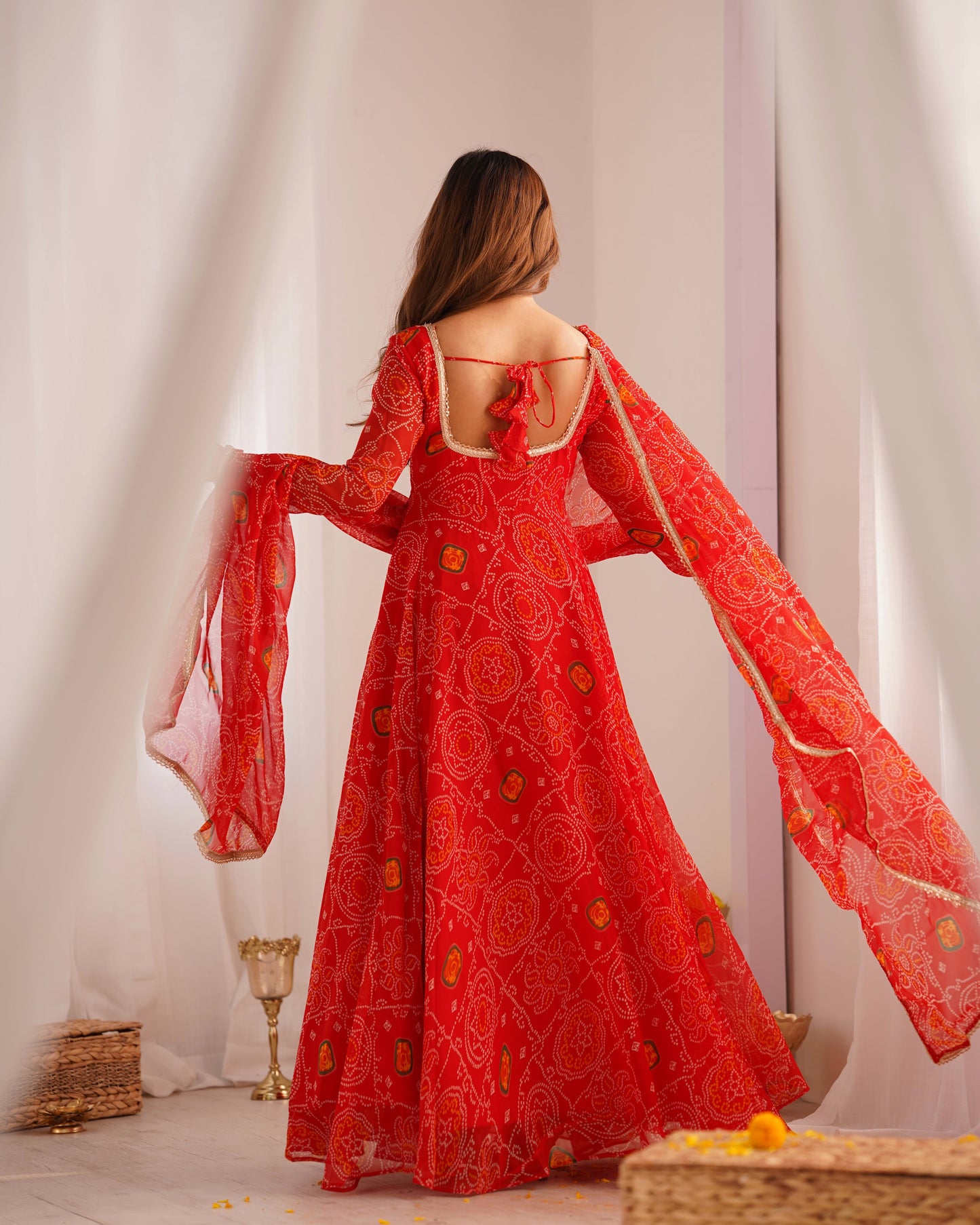 Premium Quality Bandhej Red Anarkali Suit Set