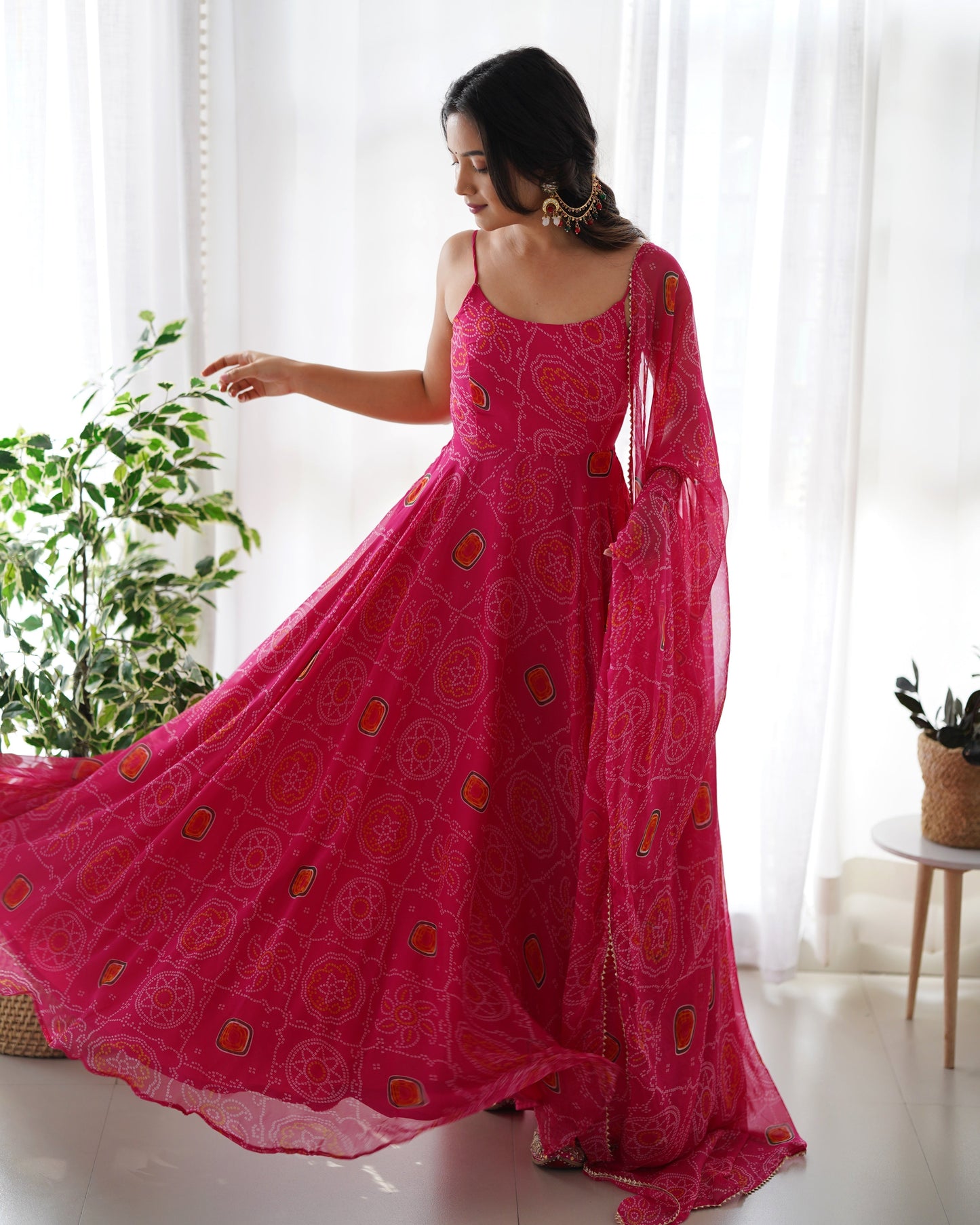 Chiffon Bandhej Anarkali Suit