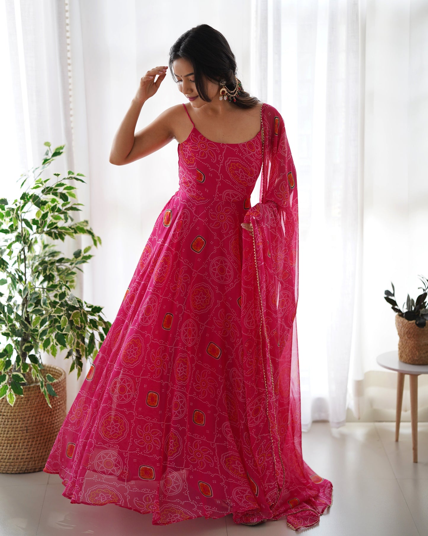 Chiffon Bandhej Anarkali Suit