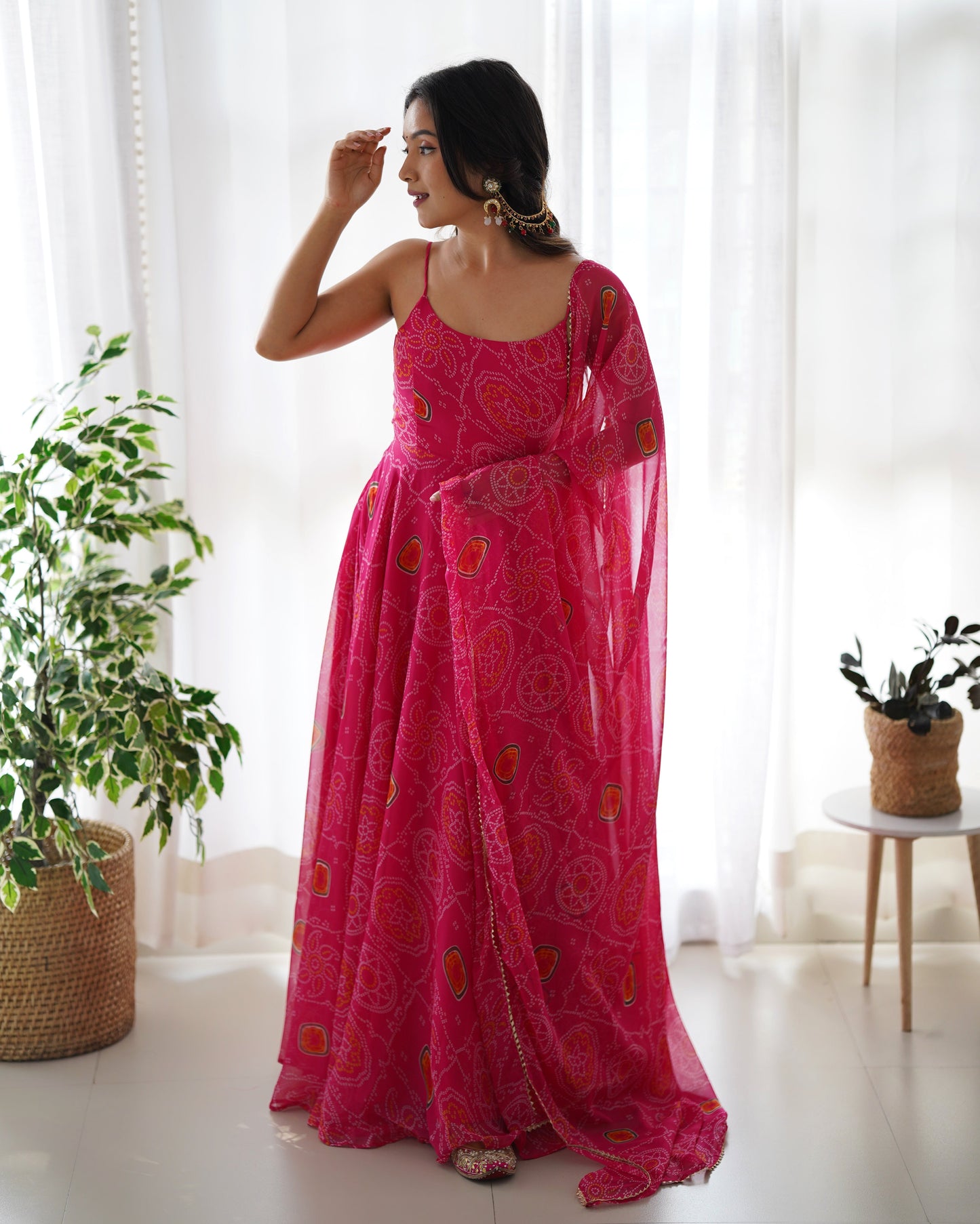 Chiffon Bandhej Anarkali Suit