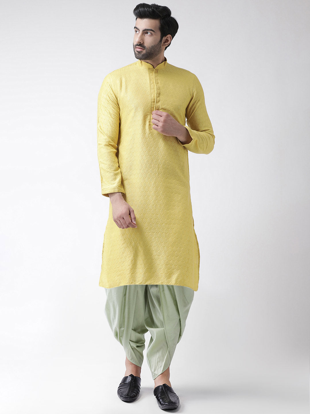 Men Yellow Kurta Dhoti Set