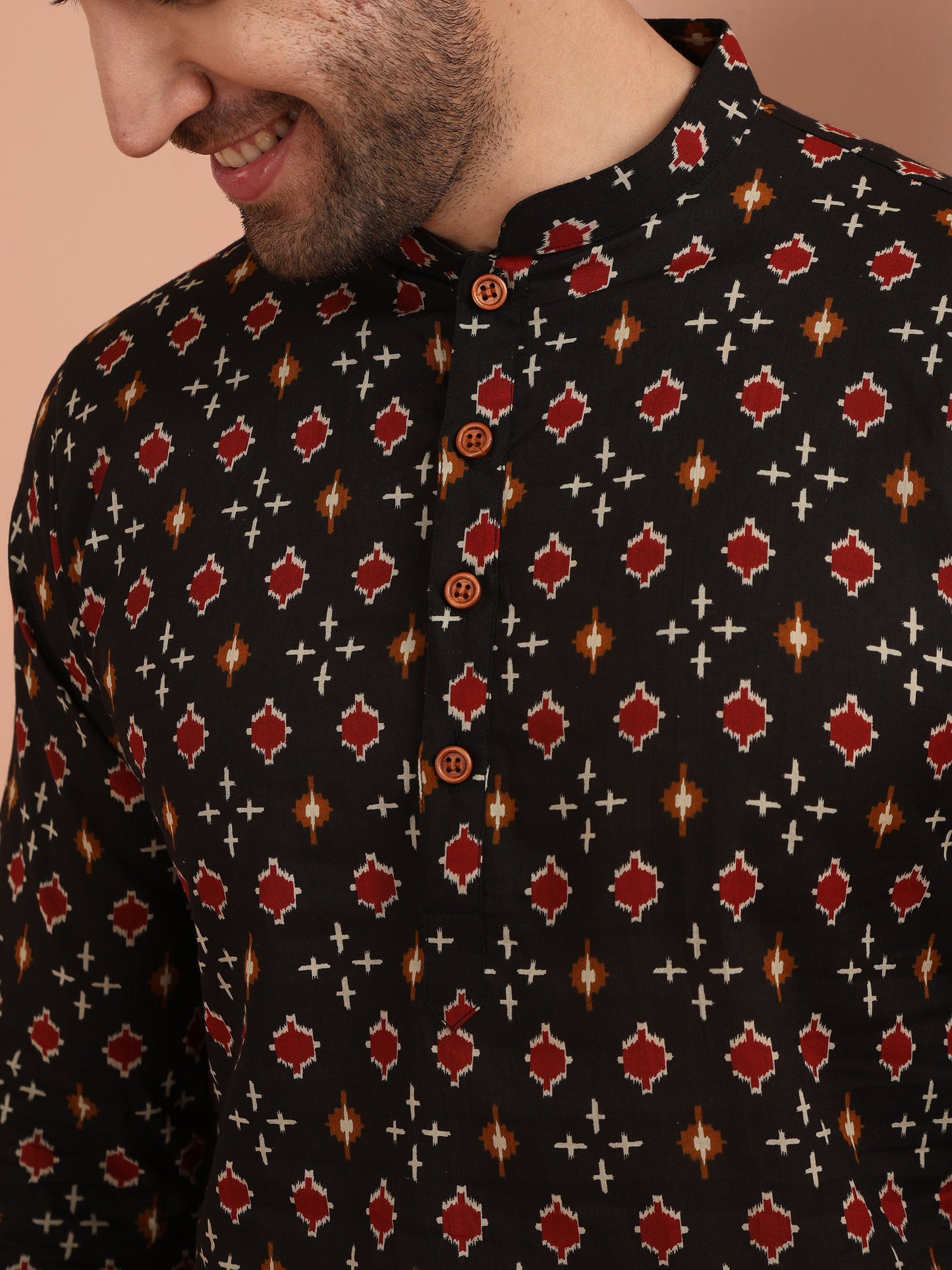 Men Black Printed Kurta Patiyala Set with Ethnic Motifs