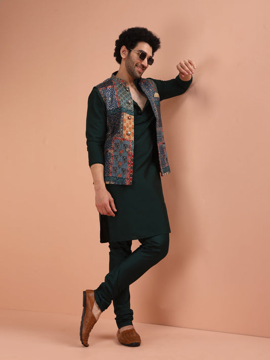 Men Multi Printed Kurta Jacket Churidar Set with Abstract