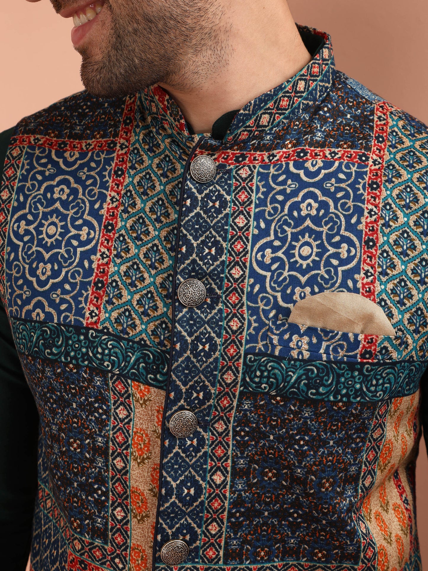 Men Multi Printed Kurta Jacket Churidar Set with Abstract