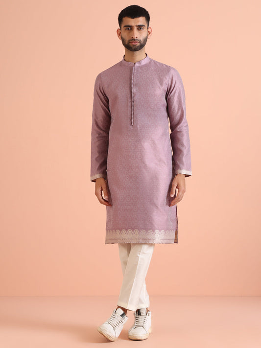 Men Mauve Woven Design Ethnic Motifs Kurta