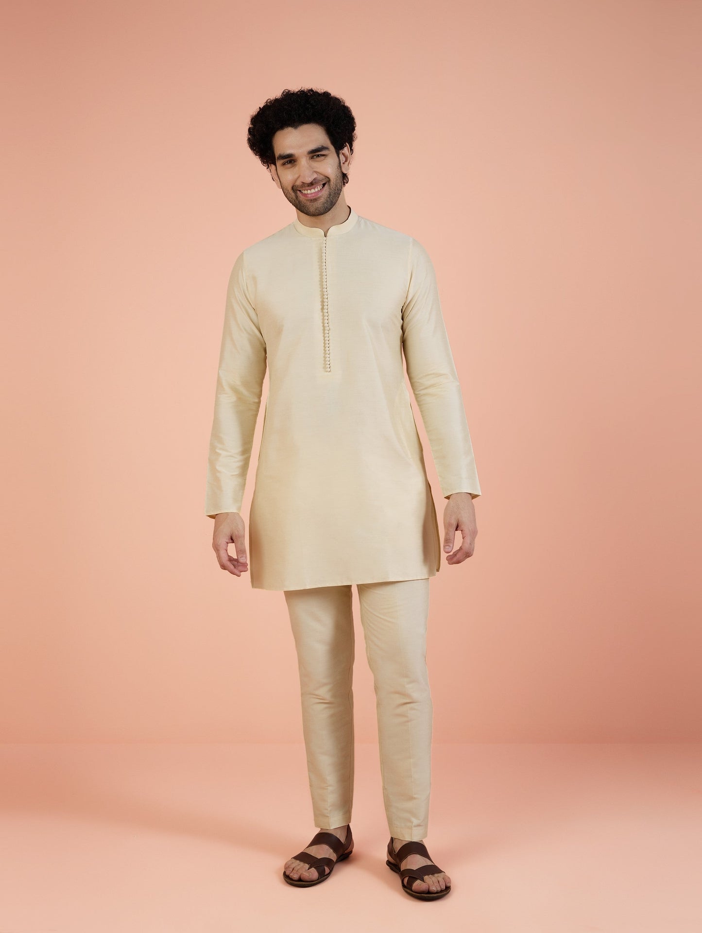 Men Yellow Embellished Kurta Nehru Jacket Trouser Set with Sequence