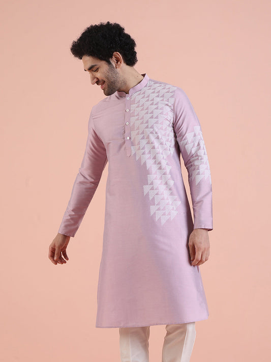 Men Onion pink Printed Kurta with Geometric