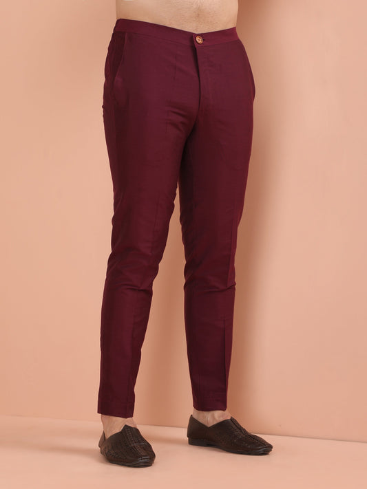 Men Wine Solid Trouser