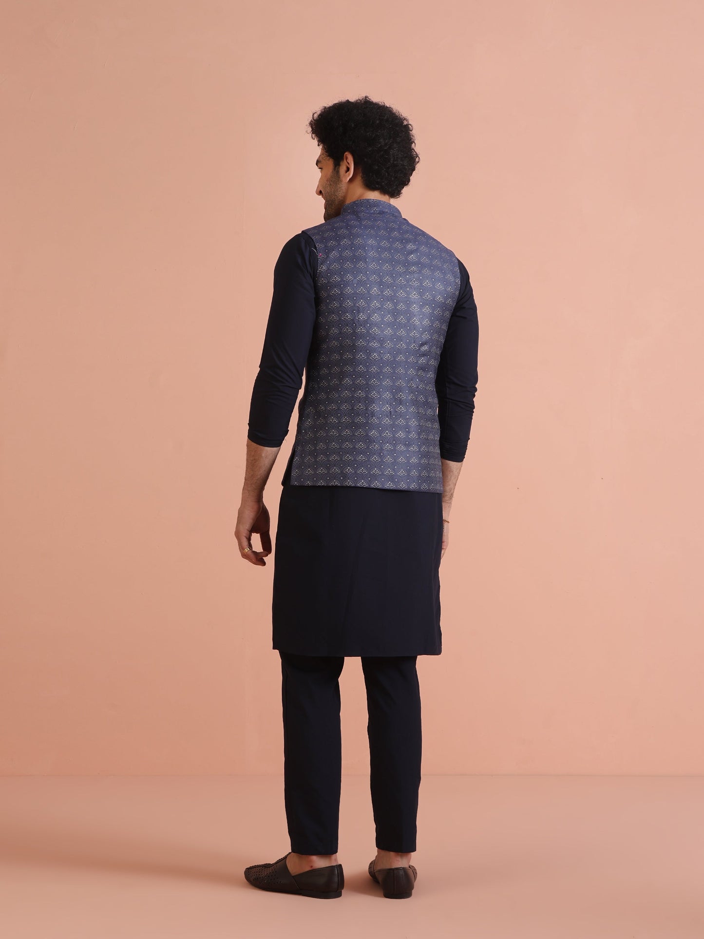 Men Blue Woven Design Ethnic Motifs Nehru Jacket