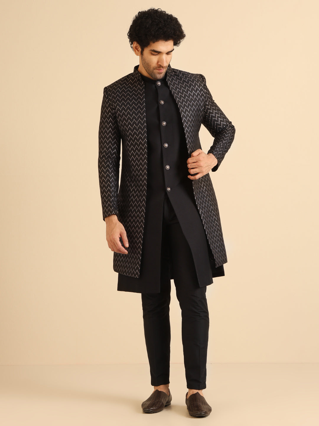 Stylish Men's Black Indo-Western Jacket with Trouser Set