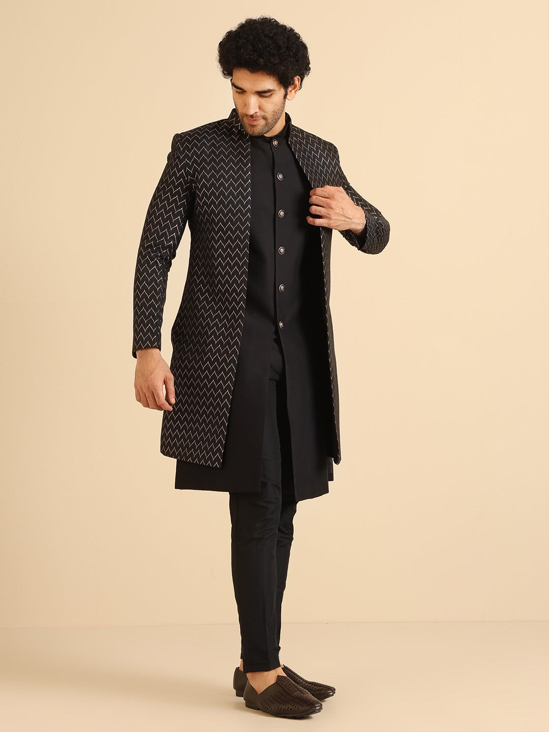 Stylish Men's Black Indo-Western Jacket with Trouser Set