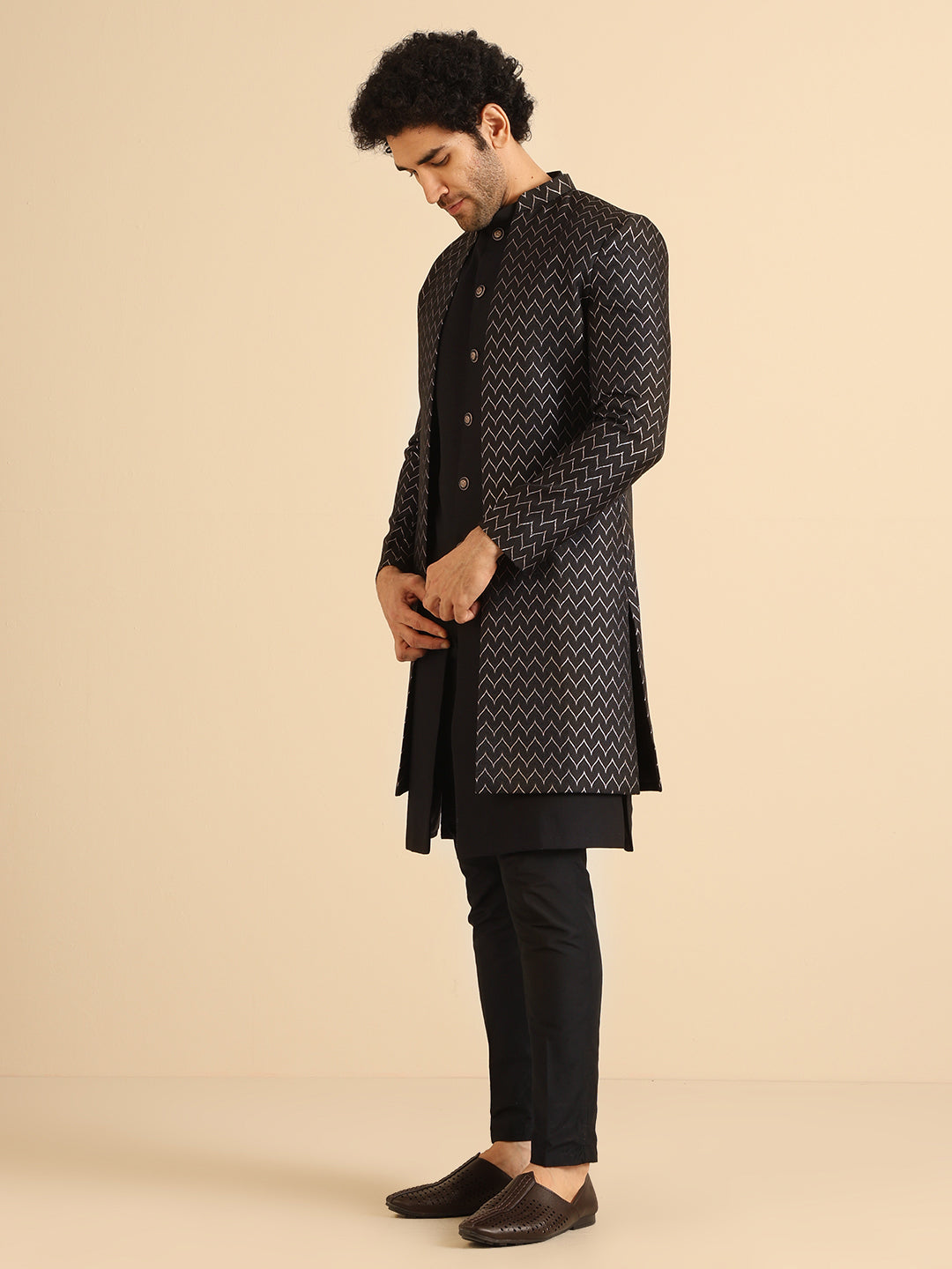 Stylish Men's Black Indo-Western Jacket with Trouser Set