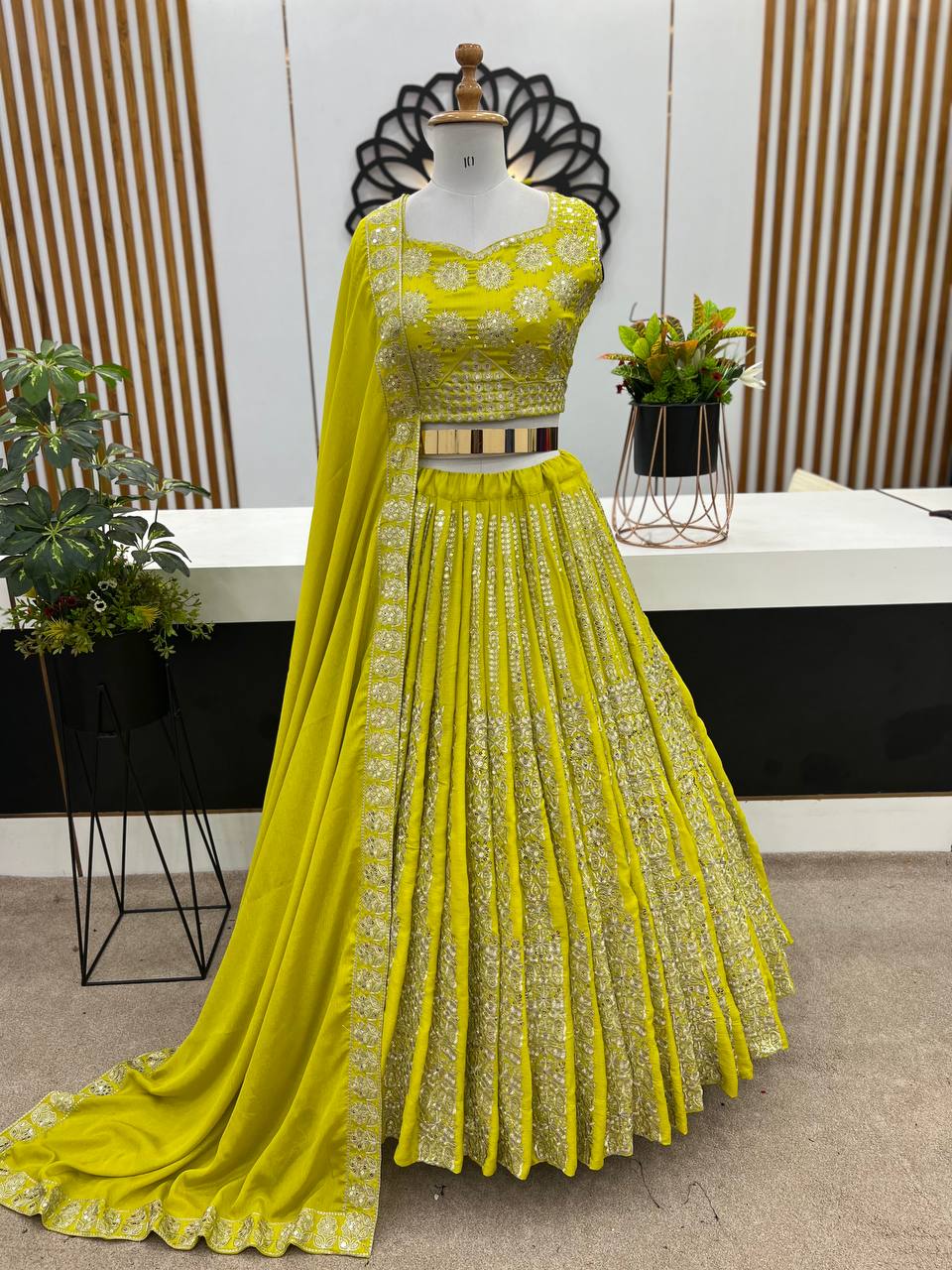 Designer Wedding Wear Lemon color Lehenga Choli with Heavy Embroidery Sequence Work