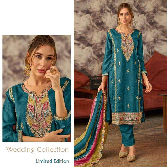 Pakistani Designer Silk Embroidered Wedding Party Suit