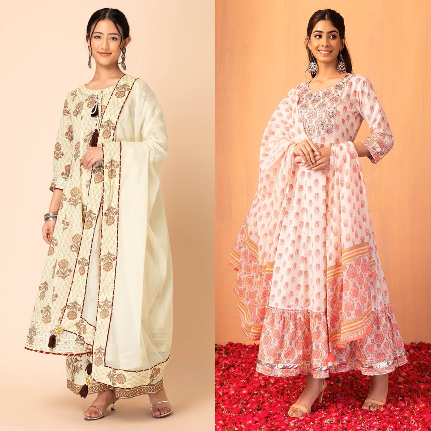 Floral Print Cotton Anarkali Kurta With Pants And Dupatta (Set of 2)