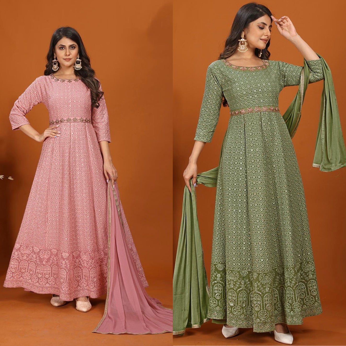 Embroidered Faux Georgette Anarkali (Set of 2)