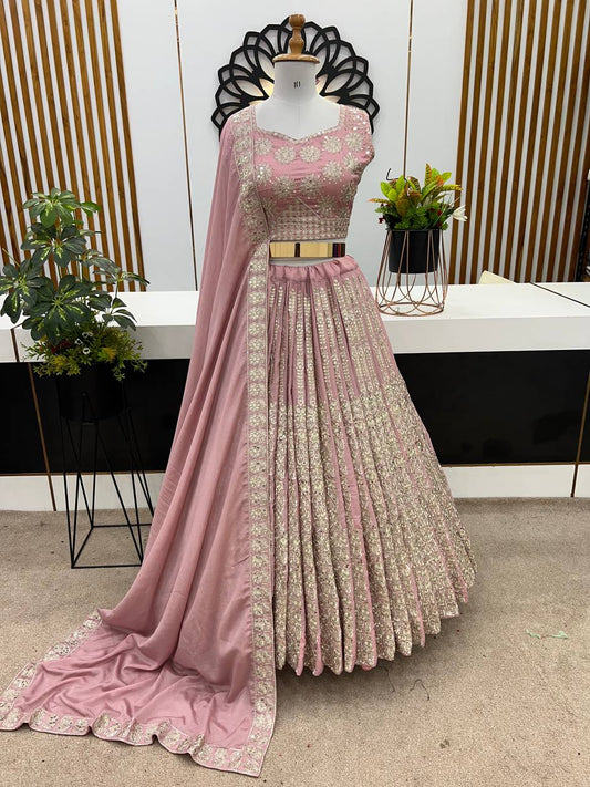 Designer Wedding Wear Peach color Lehenga Choli with Heavy Embroidery Sequence Work