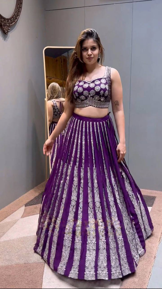 Designer Wedding Wear Purple color Lehenga Choli with Heavy Embroidery Sequence Work