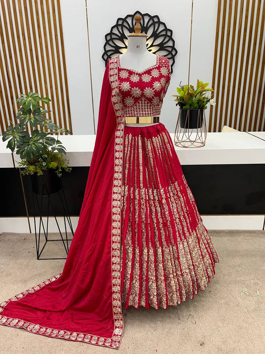 Designer Wedding Wear Red color Lehenga Choli with Heavy Embroidery Sequence Work