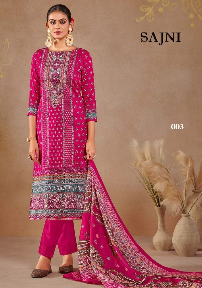 Sajni Pakistani Designer Classic Hit Pure Cotton Embroidered Dress