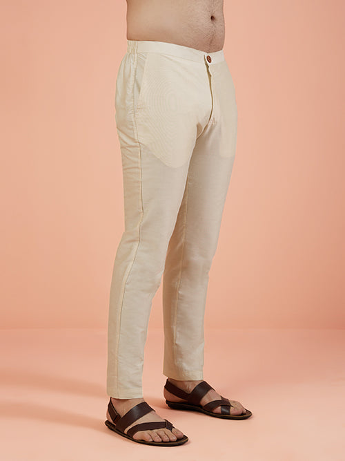 Men Cream Solid Trouser