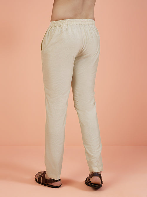 Men Cream Solid Trouser