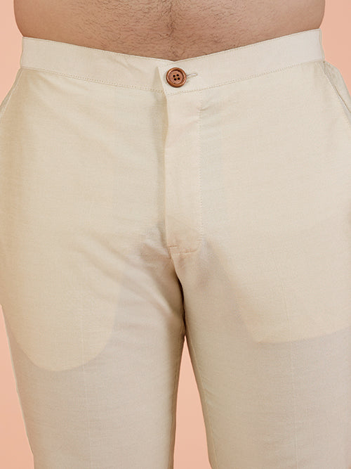 Men Cream Solid Trouser