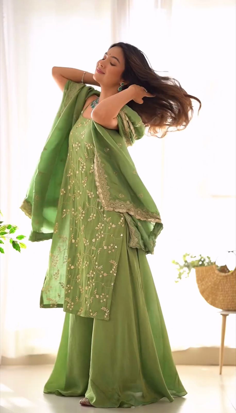 Captivating Thread With Sequenced Work Perrot Color Sharara Suit