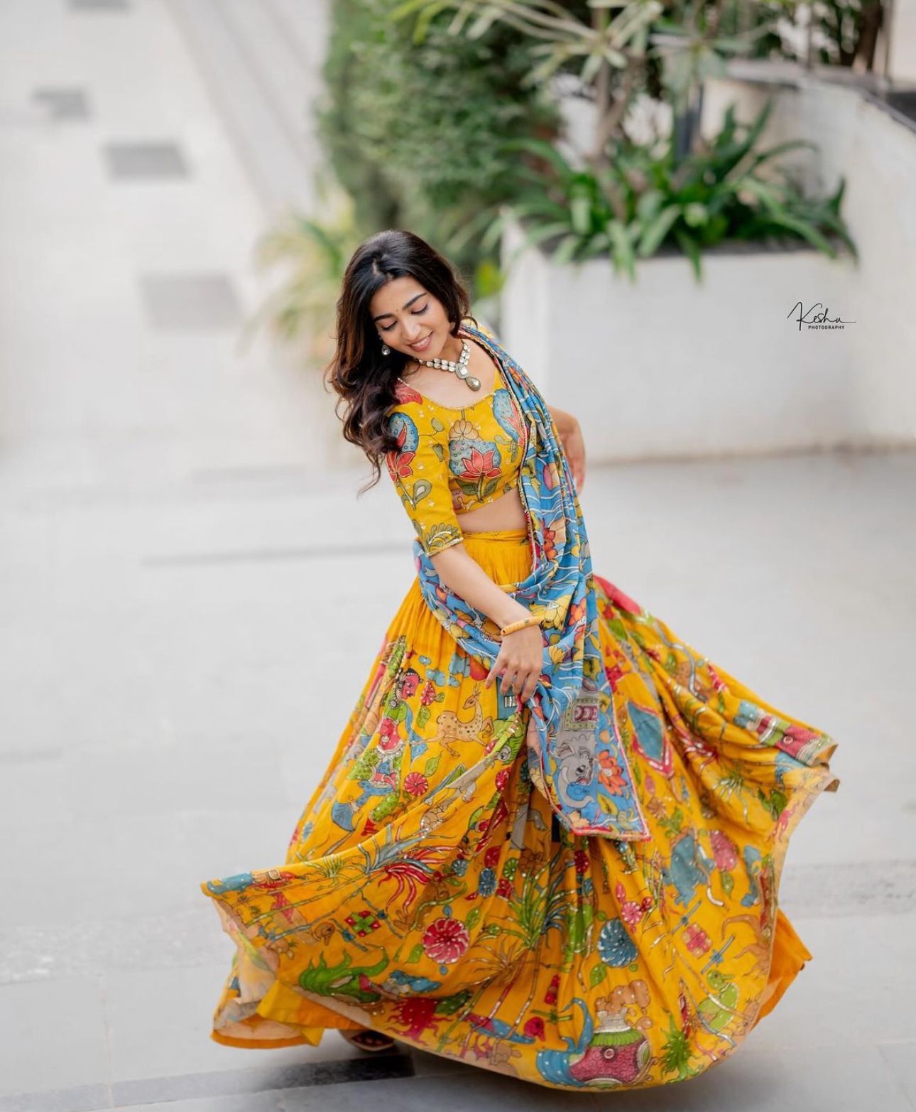 Pretty Kalamkari Print Yellow Color Lehenga Choli