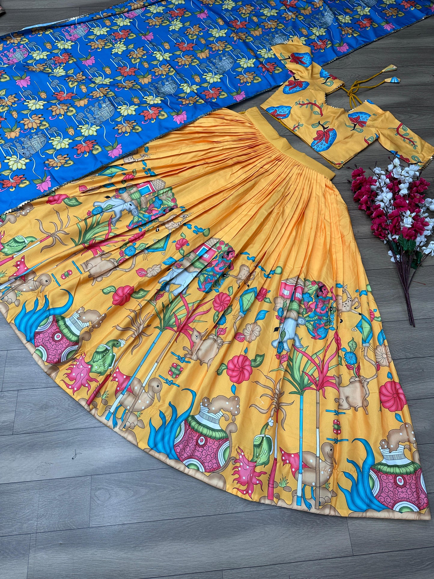 Pretty Kalamkari Print Yellow Color Lehenga Choli