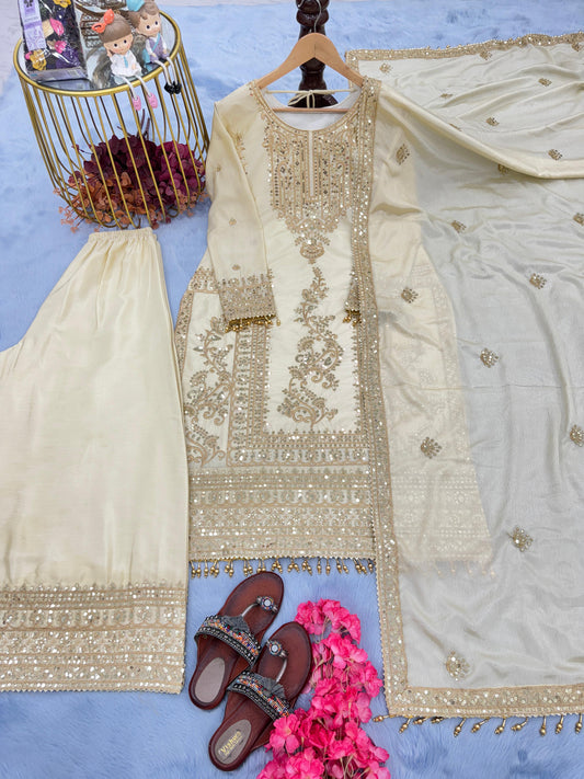 Captivating Sequence Work White Color Sharara Suit