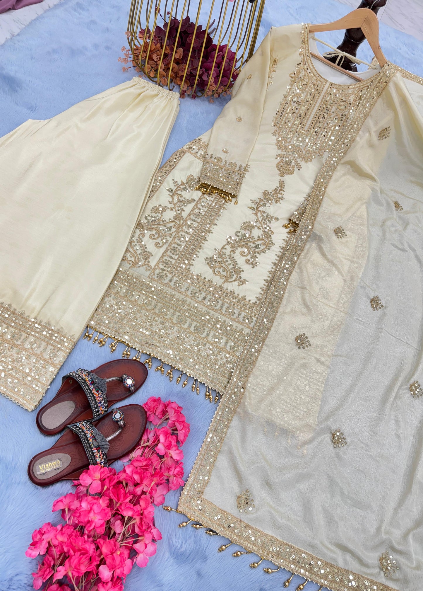 Captivating Sequence Work White Color Sharara Suit