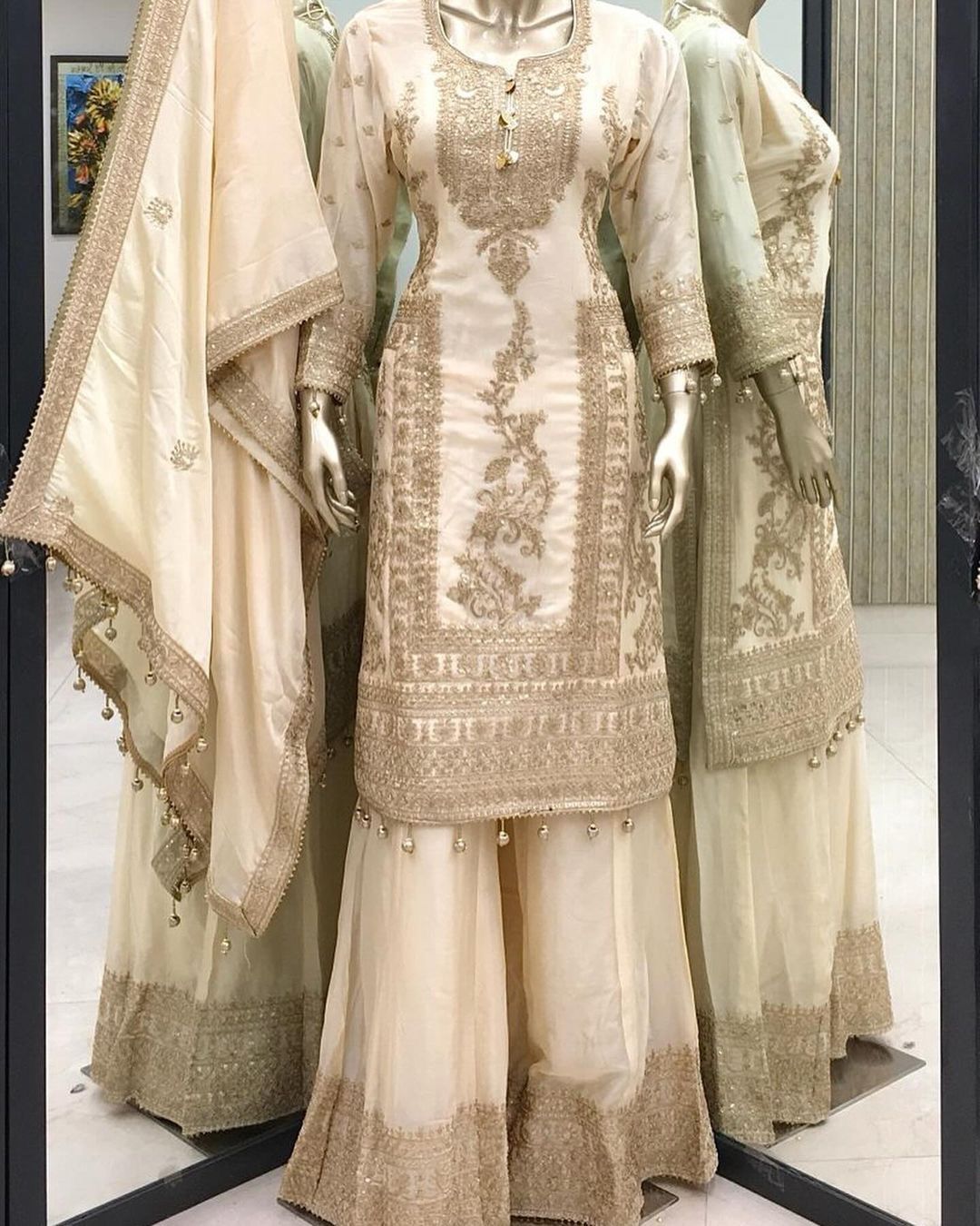 Captivating Sequence Work White Color Sharara Suit