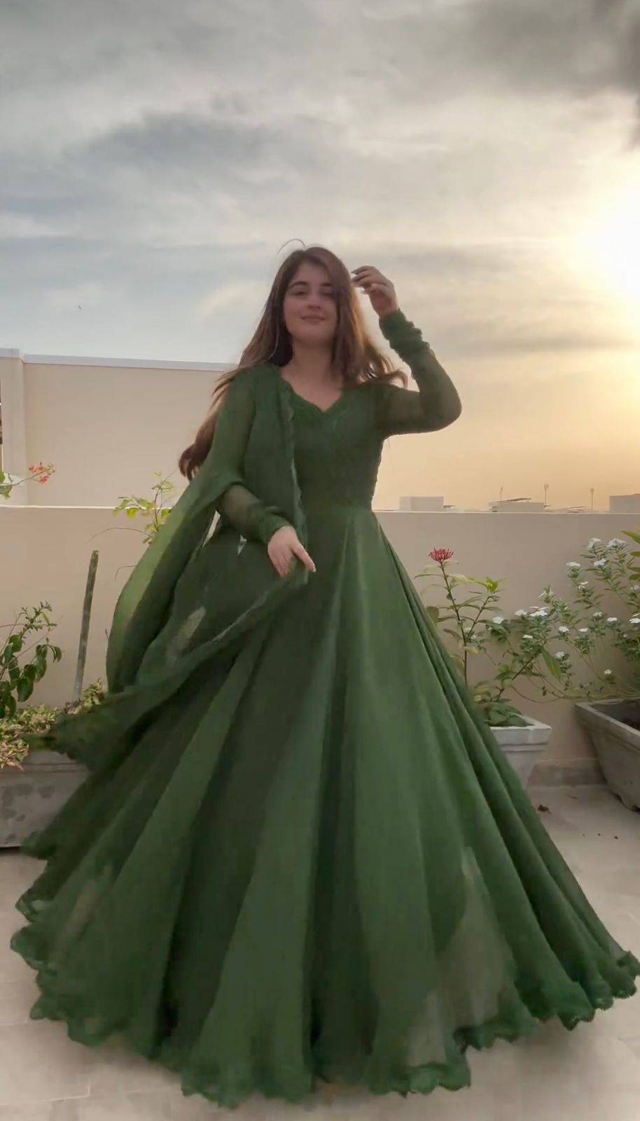 Shining Plain Green Color Gown