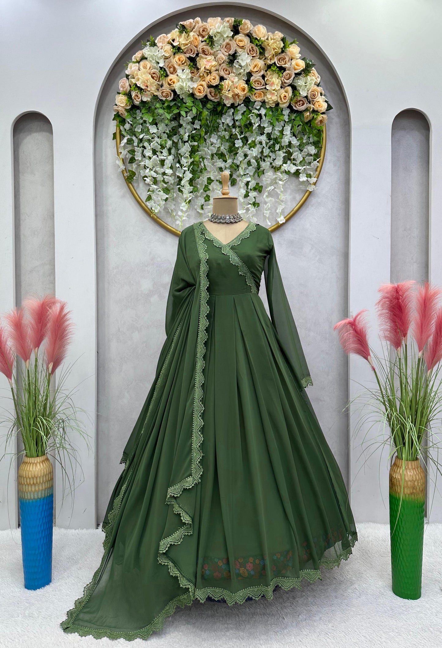 Shining Plain Green Color Gown