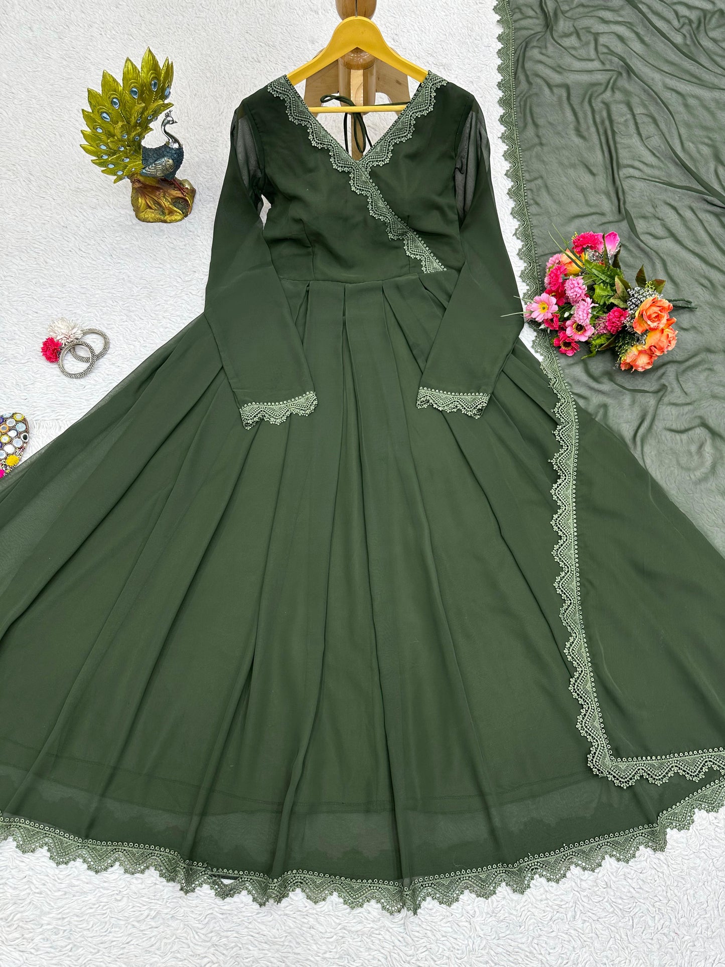 Shining Plain Green Color Gown