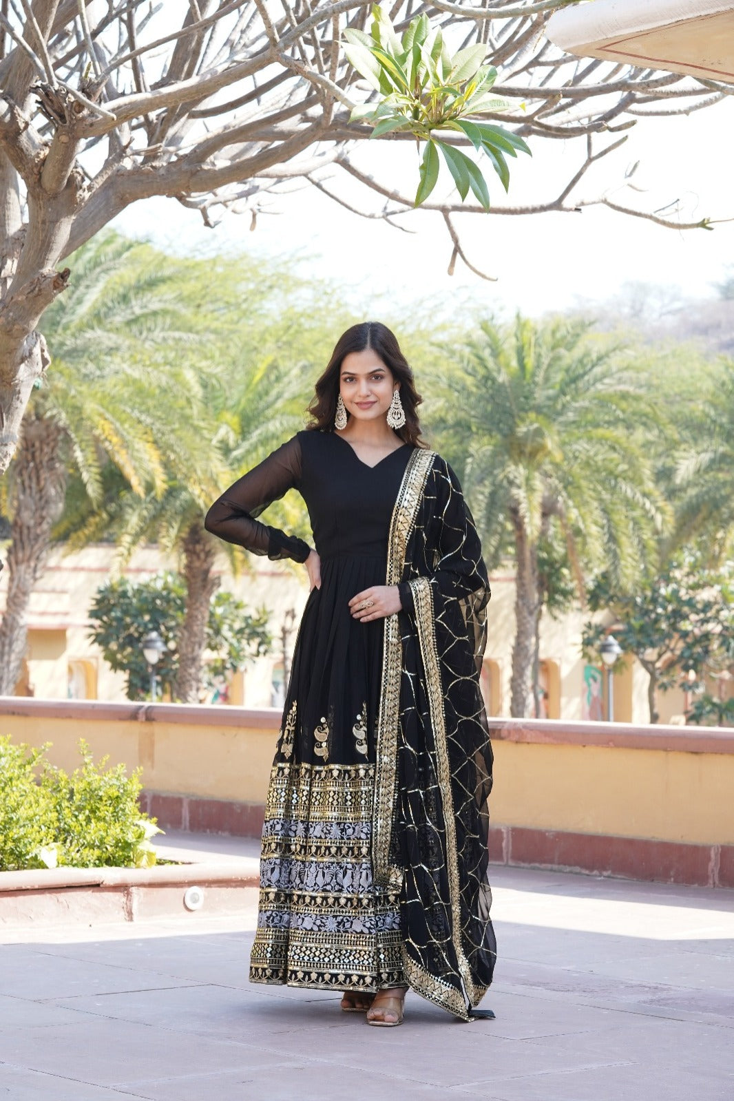 Precious  Embroidered Work Black Color Gown