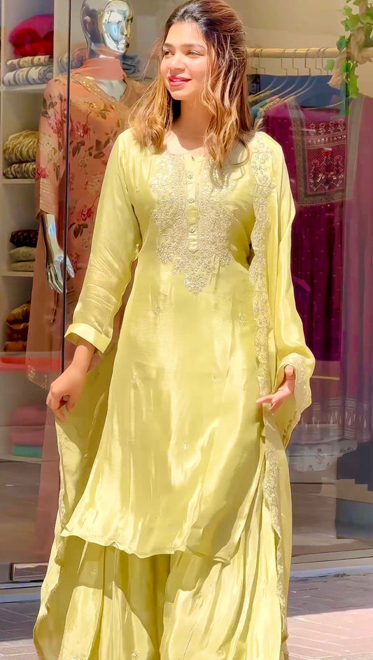 Mesmerizing Sequence Work Lemon Color Sharara Suit