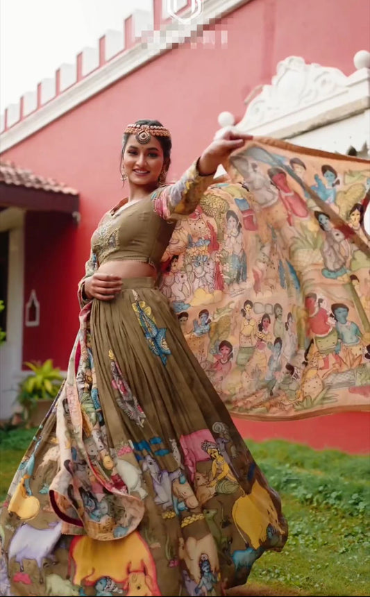 Classy Kalamkari Print Being Color Lehenga Choli